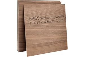 CMOOD Walnut Plywood 6pcs, 1/8" x 12" x 12" Real Wood Sheets for Laser Cutting and Engraving - 3mm Thick