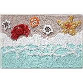 Beach Bathroom Rugs 20x32 Inch, Soft and Absorbent Tufted Shell Crab Starfish Bath Mat Non Slip Washable, Ocean Coastal Nautical Decor for Bathroom Bedroom