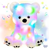 Hopearl LED Musical Stuffed Polar Bear Lighting Up Singing Plush Toy Adjustable Volume Lullaby Animated Soothe Birthday Festival for Kids Toddler Girls, White, 11''