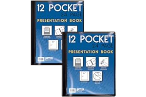 Better Office Products 12 Pocket Bound Presentation Book, Black, Clear View Front Cover, 24 Sheet Protector Pages, 8.5" x 11" Sheets, Art Portfolio, Durable Poly Covers, Letter Size (2 Pack)