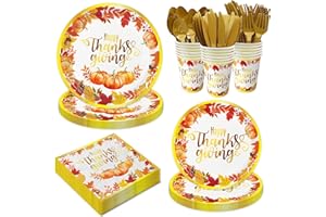 OUNIY 175PCS Fall Party Supplies Thanksgiving Plates and Napkins Sets Autumn Fall Thanksgiving Party Decorations Disposable Dinnerware Set with Paper Plates Napkins Cups for Harvest Celebrations