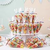 Frendour 100 Pcs Sweet Cone Bags 30x16cm with 100 Colorful Ties view 4