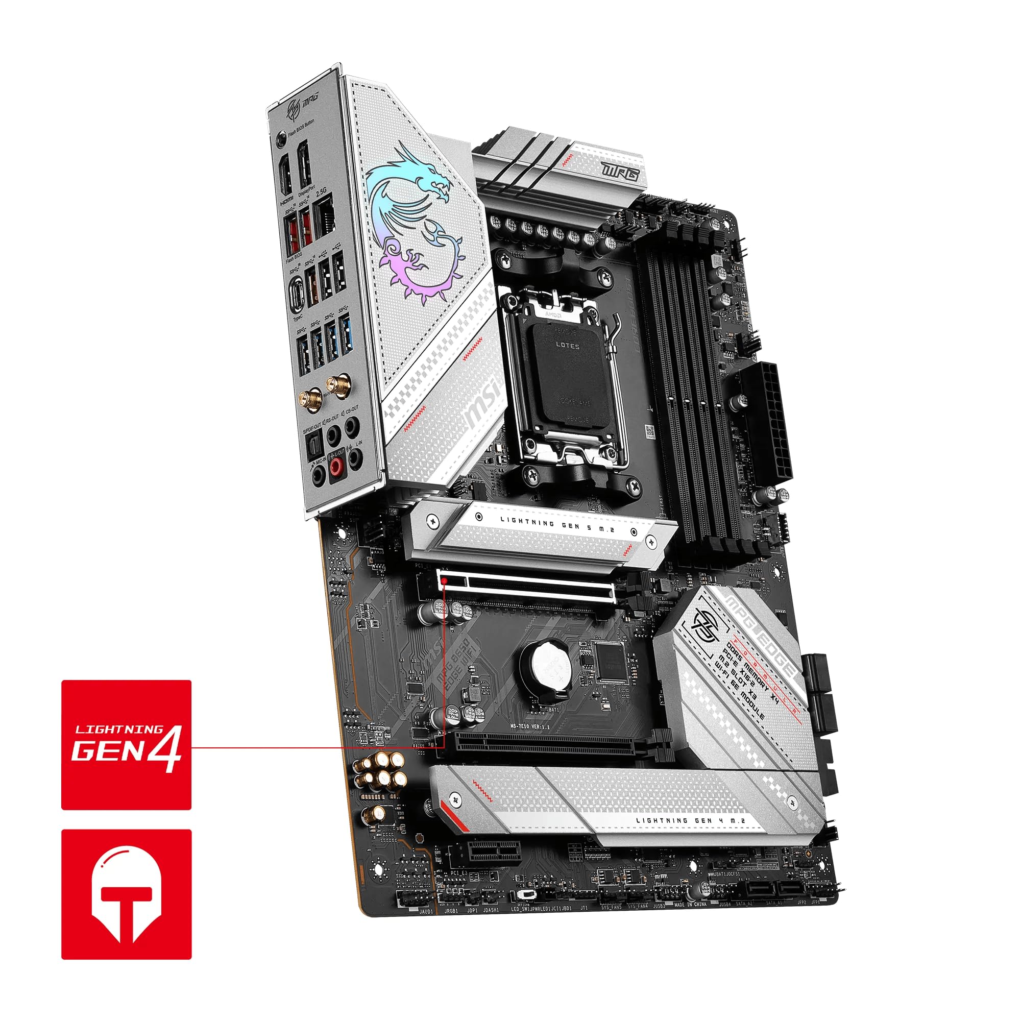 Msi Mpg B650 Edge Wifi Motherboard, Atx - Supports Amd Ryzen 9000 Cpus, Am5 - 14 Phases Drps Cpu Power 80A Vrm, Ddr5 Memory Boost 6600+Mhz/Oc, 2 X Pci-E 4.0 X16, 1 X M.2 Gen5, 2 X M.2 Gen4, Wi-Fi 6E - View 8