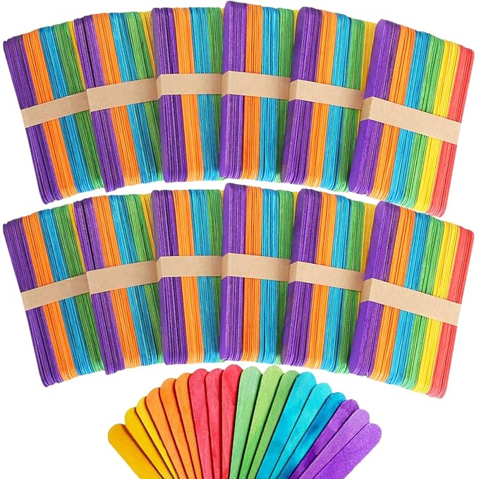 600 Pack 6 Inch Colored Craft Sticks Wooden Popsicle Sticks, CBTONE Bright Vibrant Colored Jumbo