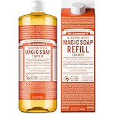 Dr. Bronner's Pure-Castile Magic Soap Liquid- Made with Regenerative Organic Certified Oils- For Body, Face, Hair, Dishes, Laundry, Vegan Bath Soaps for Men & Women, Non-GMO- Tea Tree, 32oz + Refill