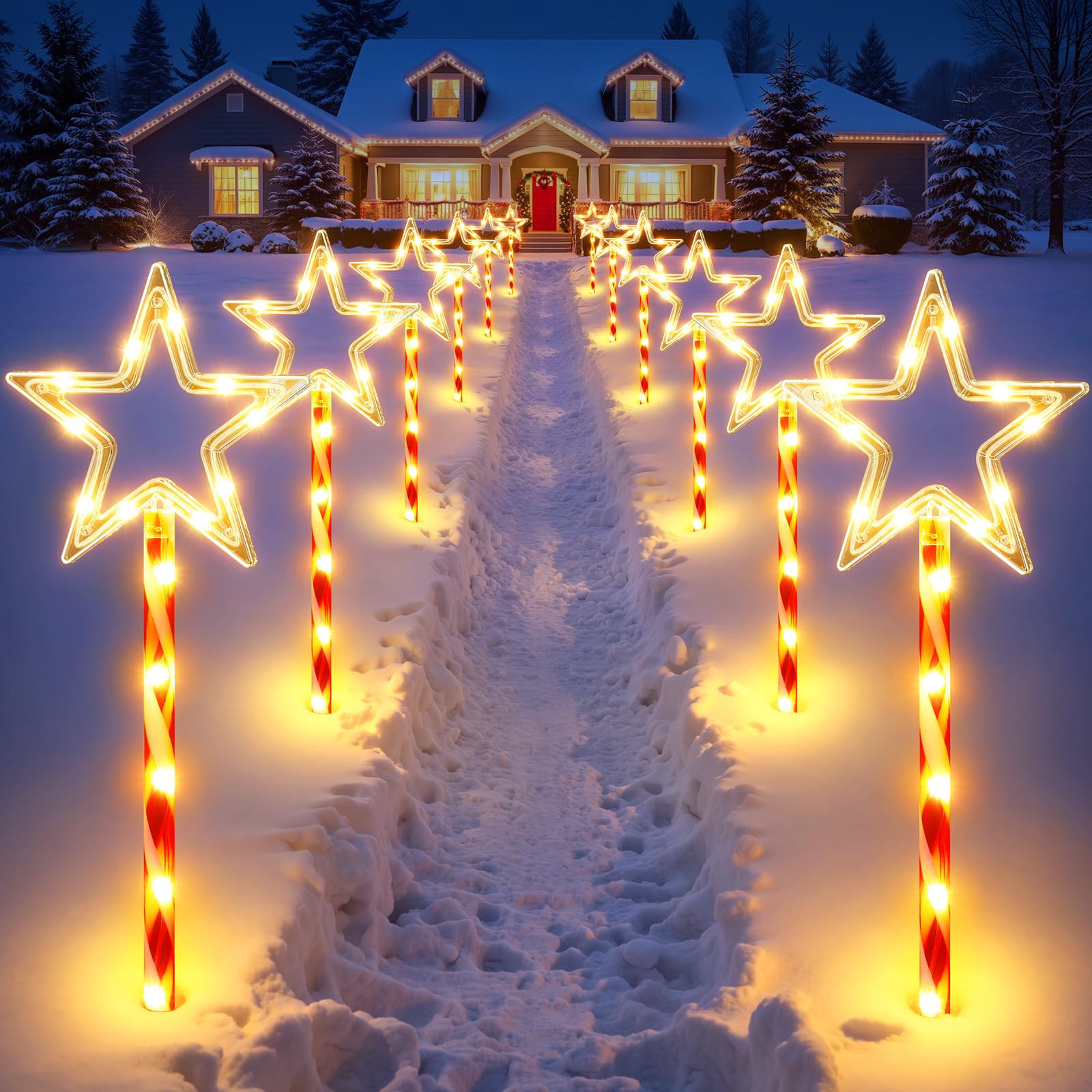 Photo 1 of 12 Pack Christmas Decorations Outdoor, Twinkling Big Star Solar Christmas Lights with 180 Bright LED and 10 Lighting Modes, Warm White Waterproof Xmas Decor for Pathway Yard