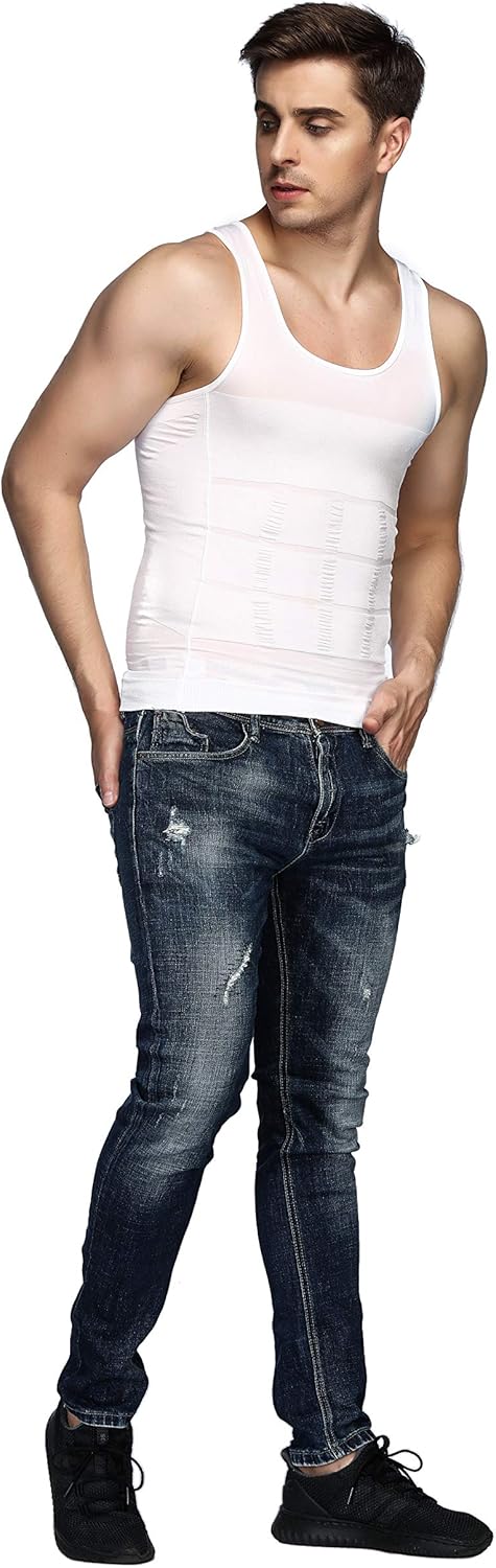 Odoland Mens 3 Pack Body Shaper Slimming Tummy Vest Thermal Compression Shirt Tank Top Shapewear: Clothing