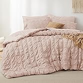Bedsure Bed in a Bag Full - 7 Pieces Plaid Seersucker Bedding Comforter Sets, Soft Lightweight Rose Dust Boho Bed Set with Comforters Full Size, Sheets, Pillowcases & Shams