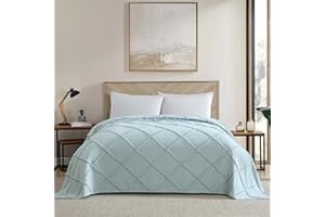 ELLE Decor Diamond 100% Cotton Chenille Bedspread, King, Blue