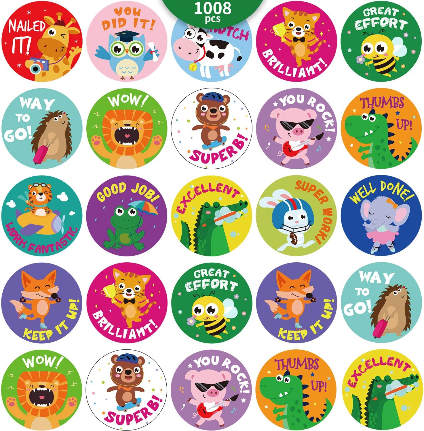 1000 PCS Cartoon Animal Stickers For Kids,Reward Stickers For Kid...