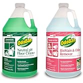 OdoBan Professional Cleaning Neutral pH Floor Cleaner and BioStain and Odor Remover, Made in the USA, 1 Gallon Each