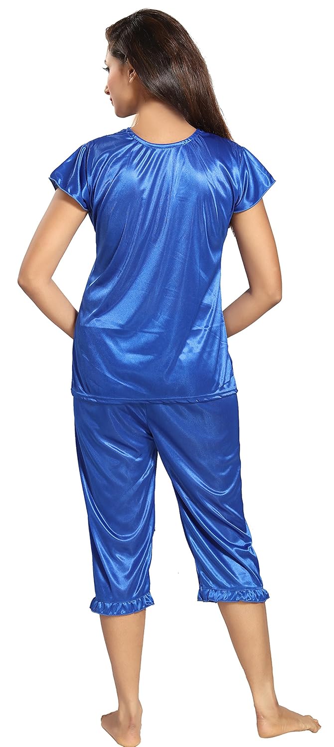 noty women's satin 2 pcs night suit/night wear - top with capri