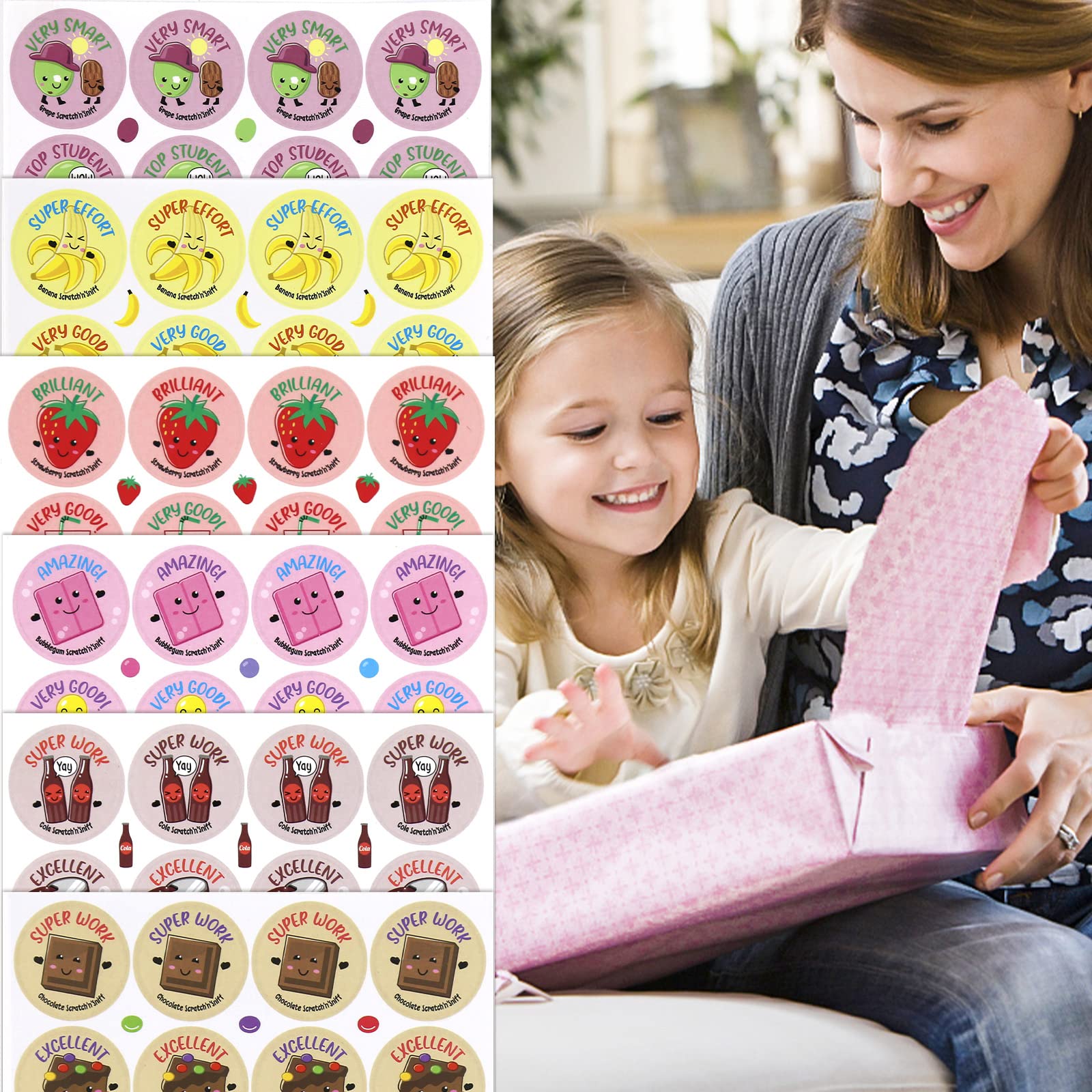 Scratch and Sniff Stickers, 864 Pieces Fruits and Foods Smelly Stickers, 12 Different Scents, 36 Sheets, Reward Motivate Stickers for Kids, Teachers, Parents, Crafts, Party Favor, Christmas Gift