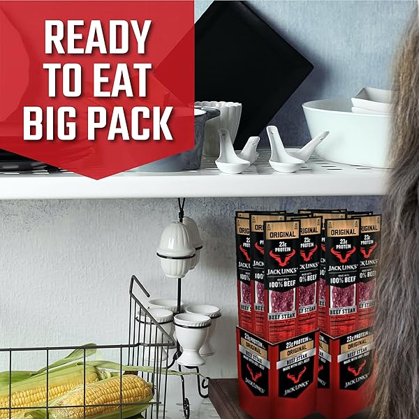 JACK LINK’S BEEF STEAK, ORIGINAL – PROTEIN SNACKS, BEEF JERKY MEAT SNACK WITH 23G OF PROTEIN, MADE WITH 100% BEEF, INDIVIDUALLY WRAPPED BULK SNACK PACK, KETO FRIENDLY – 2 OZ. (12 COUNT)