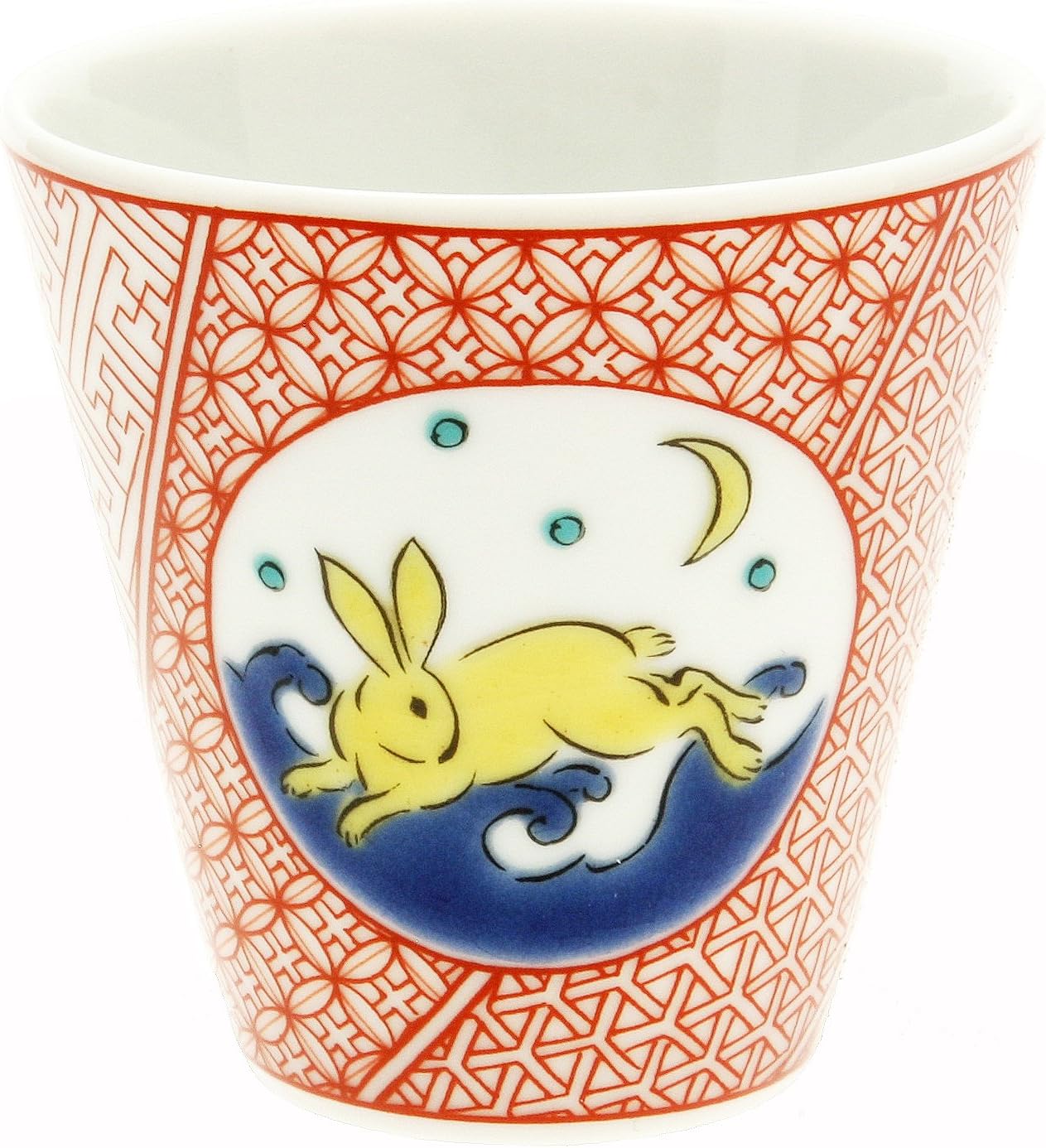 Kotobuki Kutani Sake Cup, Rabbit and Moon, Red