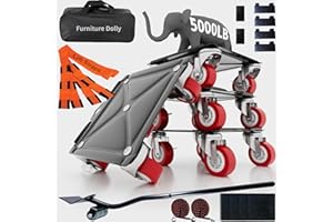 HUKURU 【Ultra Large】 Heavy Duty Furniture Dolly - with Moving Straps, 8" Furniture Movers with 5 Wheels, Heavy Duty Furniture Lift Mover Tool Set for Moving Heavy Furniture and Appliances, Load 5000LBS, Red