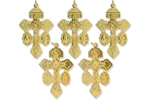 CARITAS ET FIDES Bulk Pack of 5 - Triple Threat Pardon Crucifix St Benedict Crucifix and Miraculous Medal Gold Rosary Parts Cross for Rosary Making - Large Italian 2 1/8 Inch Plated Rosary Making Supplies