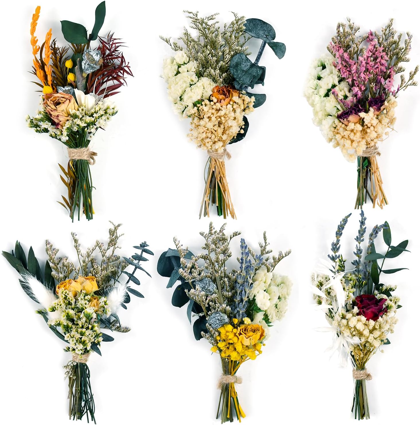 Dried & Preserved Flora - Dried Flower Natural Dried Floral Plant Mini Bouquet Photography Props Dry Flower Flower Bundle Plant Stem Bunch for DIY Craft 6 PCS