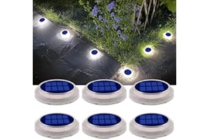 DetarZinLED Solar Deck Lights Outdoor Waterproof, 6 Pack White Deck Lights Solar Powered, Flat Solar Ground Disc Lights for Outdoor Pathway Driveway Step Yard Dock Walkway Patio