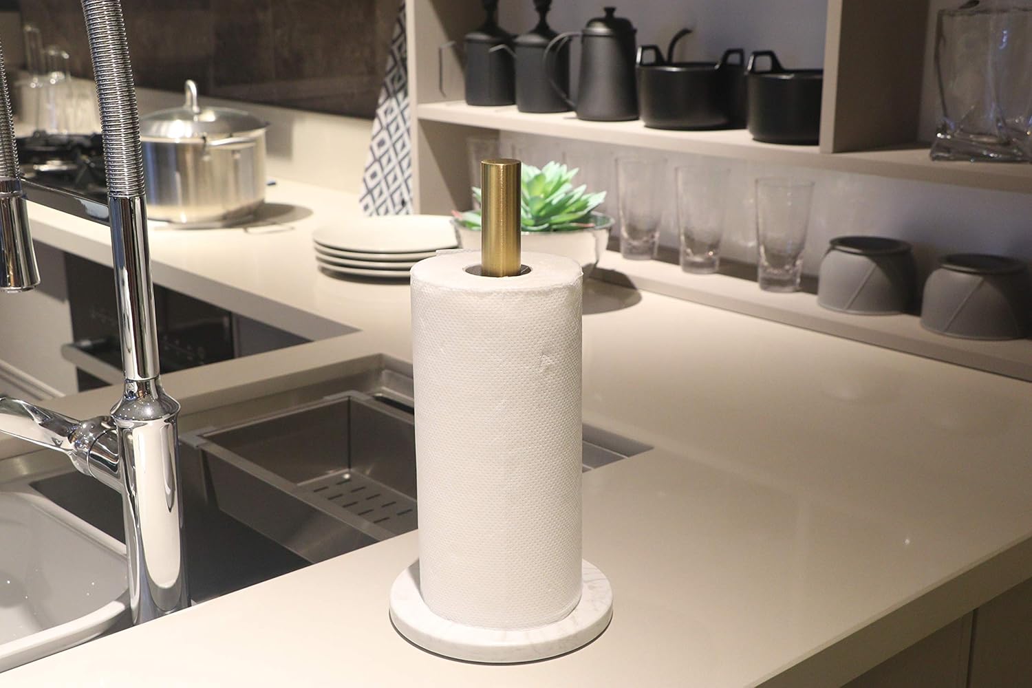 LUTAVOY Marble Paper Towel Holders Copper Plated Standing ...