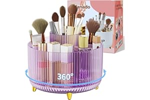 Clear Rotating Makeup Organizer Countertop for Vanity, 360° Makeup Brush Holder Organizer with 5 Compartments, Transparent Co