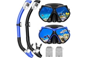 FORSHINE Snorkeling Gear for Adults, Snorkel Set Scuba Diving mask Dry-Top, Adult Swimming Goggles w/Nose Cover, HD Tempered Glass Panoramic Anti-Leak Anti-Fog, Travel Snorkeling Packages