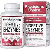 Physician's CHOICE Digestive Enzymes for Bloating & Digestion - 16 Enzymes with Organic Prebiotics & Probiotics for Gut & Digestive Health - Meal Time Discomfort Relief - Dual Action Support - 180 CT