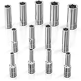 Olsa Tools SAE Deep Socket Set - 1/4-Inch Drive, 13pc - 6-Point Chrome Sockets from 1/8" to 5/8" and No Skipped Sizes - Mecha