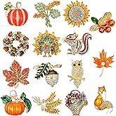 Janinka 15 Pcs Thanksgiving Brooches for Women Thanksgiving Pins for Backpack Turkey Maple Leaf Brooches Rhinestone Fall Pumpkin Pins for Clothes Jewelry Hat Jacket Decoration