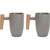 Nat & Jules Stone Finish 11 ounce Stoneware Wood Handled Mugs Set of 2