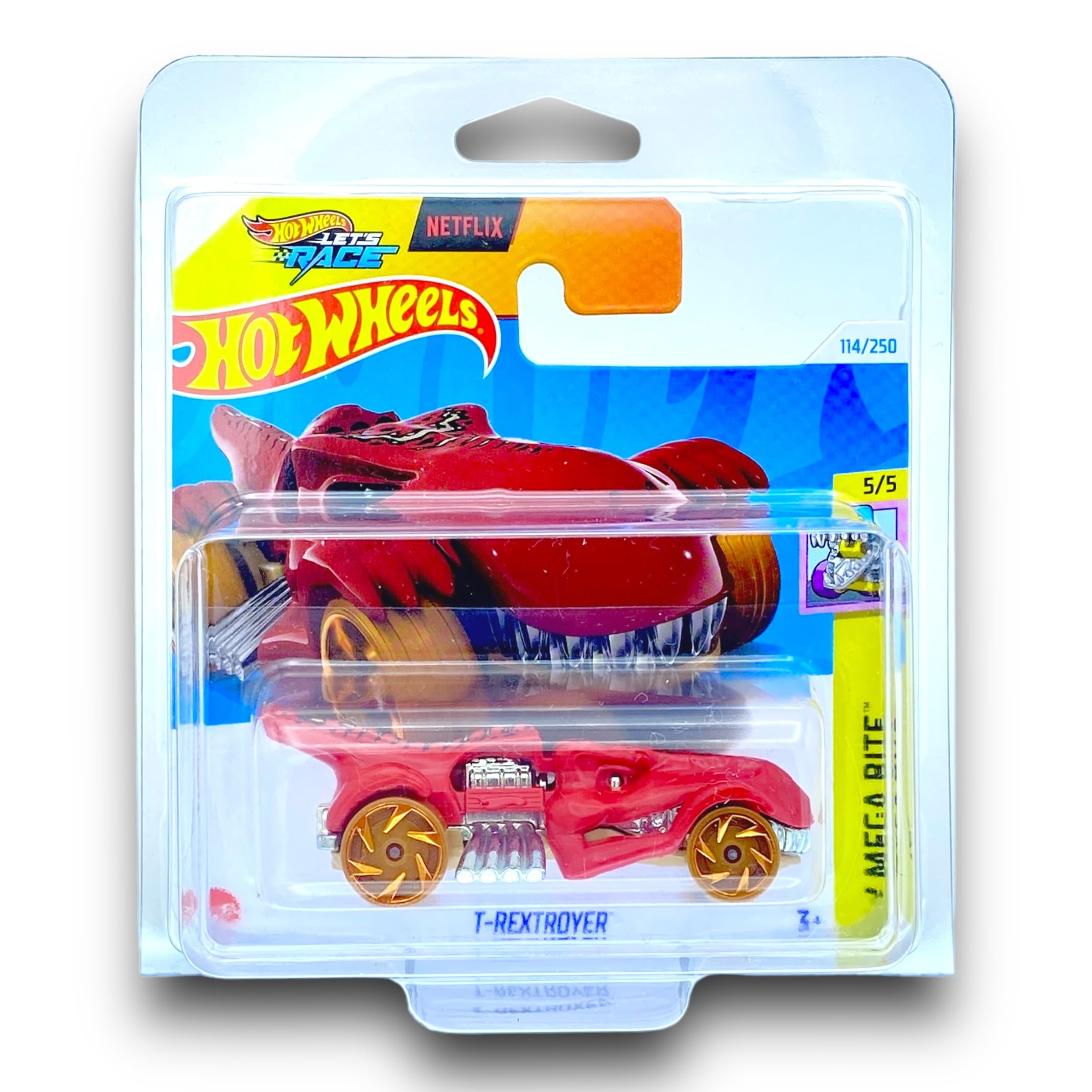 Hot Wheels T-Rextroyer (Red, Chrome & Brown) 5/5 HW Mega Bite - 2024-114/250 (Short Card) - COMES IN A GENUINE KLAS CAR KEEPER PROTECTOR CASE - HTC05