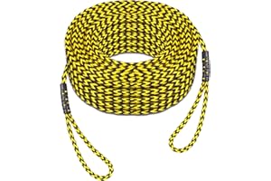 SELEWARE 65ft Tow Rope, Boating Tow Ropes for 1-4 Rider Towable Tubes, W/Floats, Stainless Steel Hook at Each end, idear for Water Sports