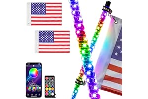 OHMU 2Pcs 3FT Led Whip Lights with Bluetooth and Remote,360° Spiral RGB Chasing Offroad Warning Dancing Lighted Antenna Whips 300 Flash Patterns for UTV ATV RZR Can-Am Offroad Polaris Truck