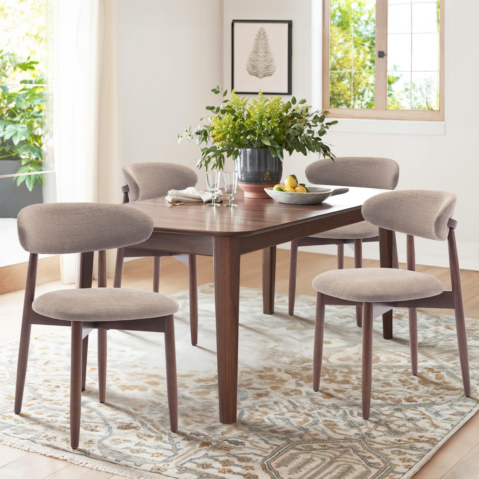 Photo 1 of ***JUST CHAIRS***COLAMY Wooden Dining Chairs Set of 4, Modern Fabric Upholstered Kitchen Chairs, Farmhouse Dining Room Chair with Foot Pegs, Camel