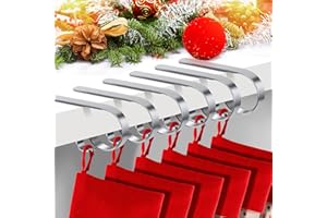 MINETOM Christmas Stocking Holders for Mantle Set of 6, Non-Slip Adjustable Mantle Stocking Holders, Mantle Fireplace Stocking Hooks, Fireplace Stocking Hangers Set for Party Christmas Decorations, Sliver