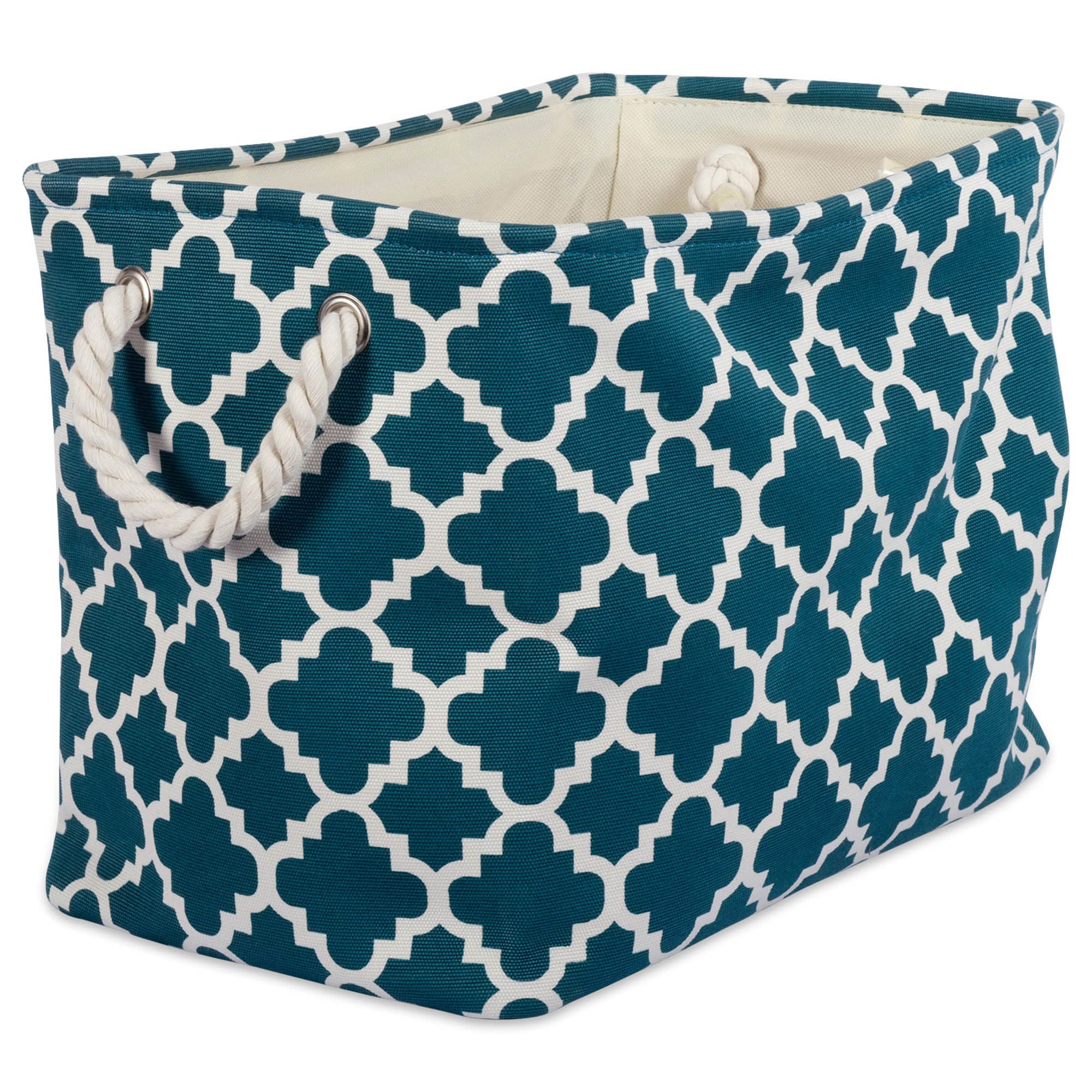 DII Printed Polyester, Collapsible and Convenient Storage Bin To Organize Office, Bedroom, Closet, Kid's Toys, Laundry -Small Rectangle, Teal Lattice