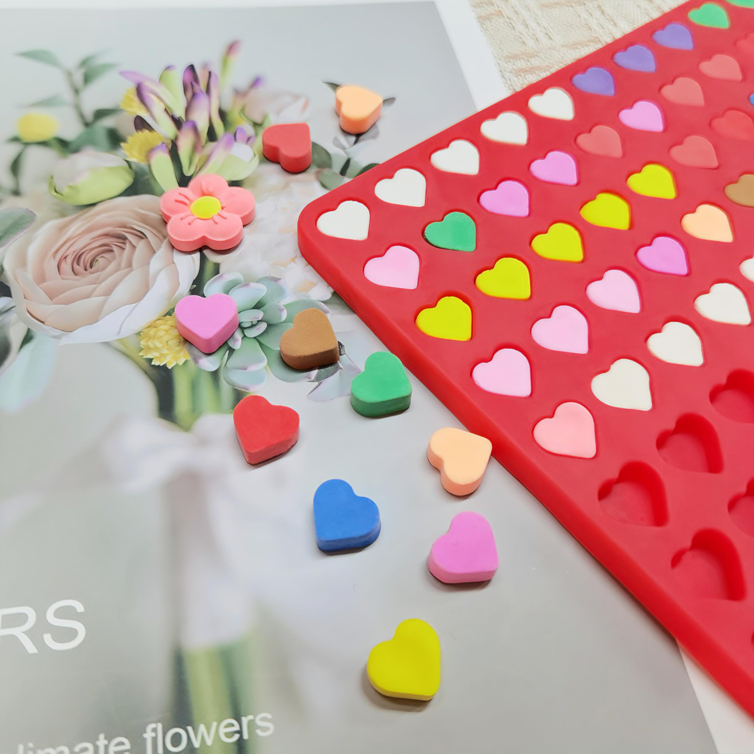 Mini Heart Silicone Molds for Chocolate, Hard Candy, Cream Cheese Mint Molds with Scraper (small heart)