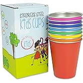 Stainless Steel Kids Cups - Set of 8 Rainbow Colored Metal Cups for Children and Toddlers, Premium 10 oz Drinking Glasses in Fun Colors, BPA Free, Unbreakable (Rainbow (8 Pack))