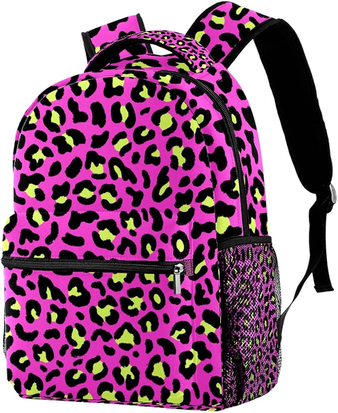 Pink Leopard Animal Print School Bookbags for Girls&Boys Backpack