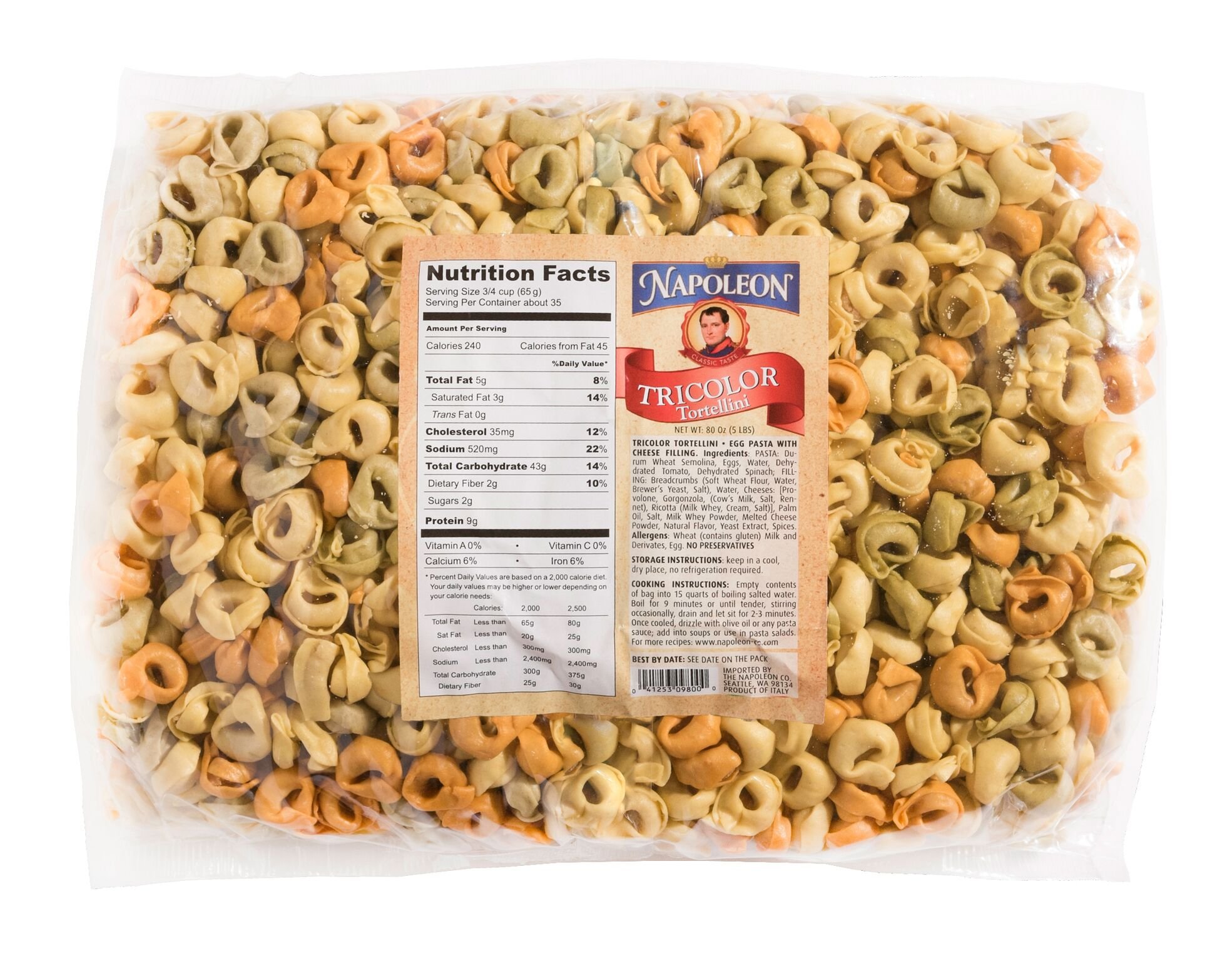 Napoleon Tricolor Tortellini Pasta, 5 Pound Buy Online in United Arab