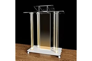 Acrtmatic Acrylic Church Pulpit, 49-inch Transparent LED Podium with Wheels, Vertical Reading Platform, Remote & App Control for Church, Speech, Classroom, Wedding, Concert…