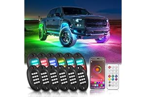 LD DARKEAGLE 12Pods DreamColor Chasing LED Rock Lights Kit for Trucks Jeep Offroad RZR Golf Cart UTV SXS with APP/RF Remote, RGB+IC Neon Underglow Rocker Lights Multicolor Bright 12v Waterproof Undebody Lights