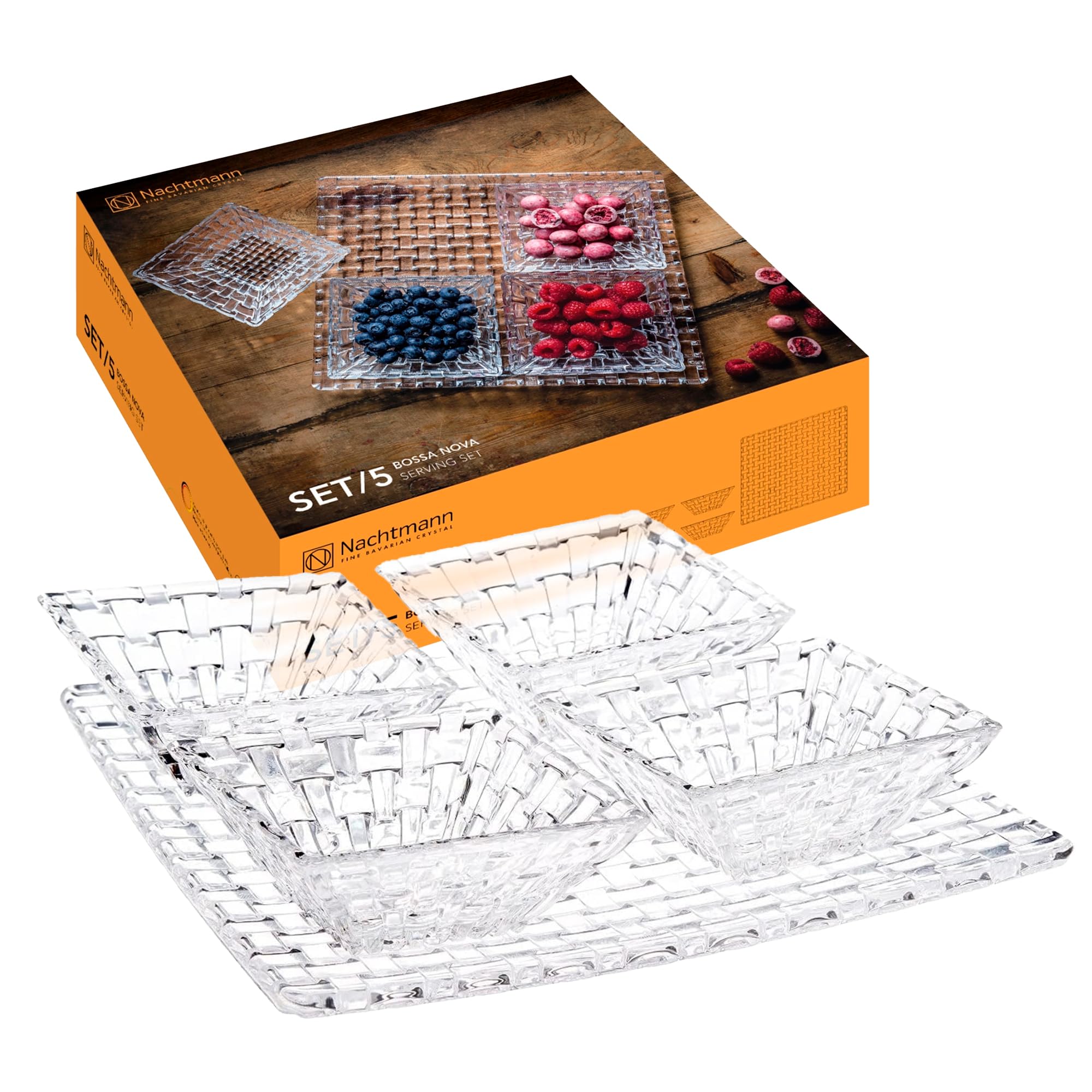 Spiegelau & Nachtmann, Bossa Nova 0090023-0 5-Piece Serving Set 1x Plate and 4X Bowls Crystal Glass Transparent