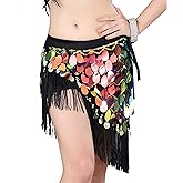 ZLTdream Belly Dance Hip Scarf Glitter Fringe Triangle Wrap Belt Sparkle Skirt for Women Outfit Accessory with Tassel Sequins
