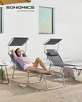 SONGMICS Sun Lounger Deck Chair Folding with Sunshade 193 x 53 x 29 cm Dark view 2