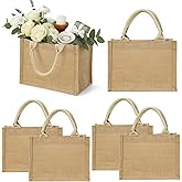Varku 5 PCS Burlap Tote Bags, Natural Jute Reusable Present Bags with Handles, Blank DIY Totes for Bridesmaid Wedding, Market Shopping, Bachelorette Party, Beach Trip, 9.8 x 7.1 x 5.1 in