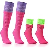 MbsaAO 2 Pairs of Neon Slouch Socks for Women: 80s/90s Scrunch Socks & Soft Extra Long Leg Warmers - Perfect 80s Outfits for Women, Neon Parties & 70s Vintage Cosplay