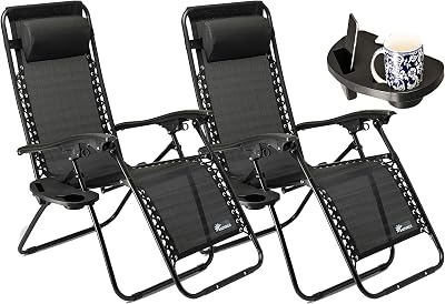 SUNMER Sun Lounger Garden Chairs Set of 2 Zero Gravity Chairs with Cup Holder