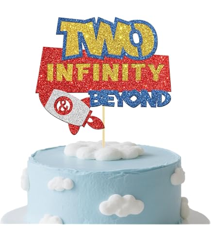 Topper Per Torta 2° Compleanno – Scritta "Two Infinity & Beyond" – Glitterato Blu, Tema Spazio - 4