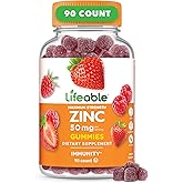 Lifeable Zinc Gummies | 50mg | Great Tasting Natural Flavor Zinc Vitamins | Gluten Free, Vegetarian, GMO-Free Zinc Chewable | for Immune Support | 90 Gummies